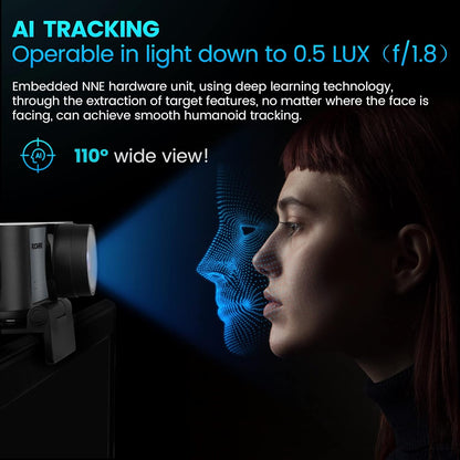 ROCWARE 4K Webcam with Remote, RC16 Computer Camera with Microphone,1080p 60fps FHD,AI Tracking,Privacy Cover, WDR,110°FOV,8X Digital Zoom,Streaming Camera for PC/Meeting/Teaching/Zoom