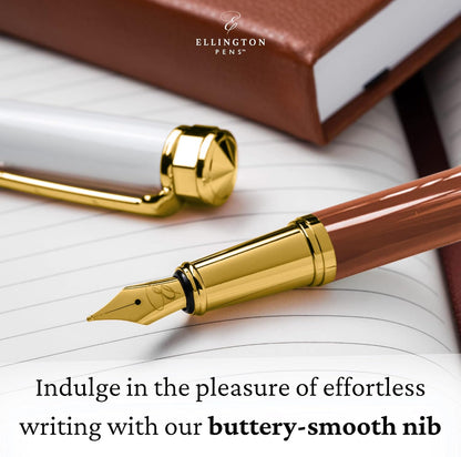 Luxury Fountain Pen Set- Fountain Pens for Writing - Smooth Medium Nib - Includes Refillable Ink Converter, 3 Ink Cartridges [Black & Blue], Gift Box - Elegant Calligraphy