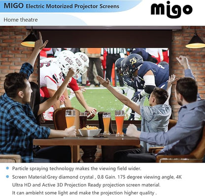 MIGO 150 Inch Pull Down Electric Projector Screen, Grey Crystal 2.0 Gain Partial Ambient Light 4K Tab-Tension Projector Screen Wall & Ceiling Mount for Short Throw Projector Movie Home Theater Cinema
