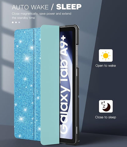 TiMOVO Case for Samsung Galaxy Tab A9+/A9 Plus 11 Inch 2023 SM-X210/X216/X218, Slim Lightweight Stand Hard Back Shell Protective Cover, Auto Wake/Sleep, Glitter Sky Blue