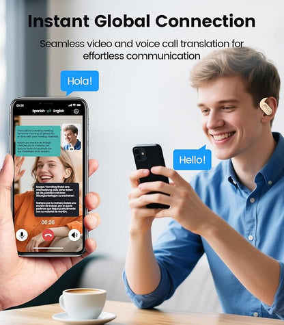 AI Translation Earbuds Real Time 164 Languages Translator Ear Buds Audifonos Traductores Inglés Español 4-in-1 Wireless Headphones Bluetooth Earphones for Travel Business Meeting Learning Caramel