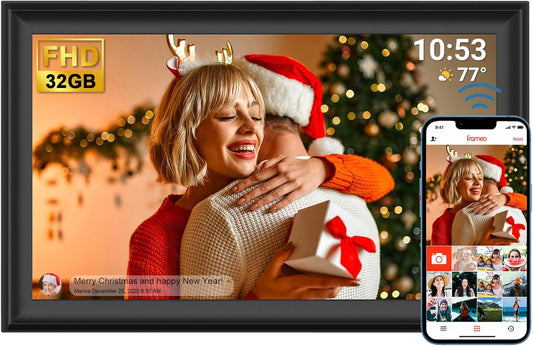 FRAMEO 15.6 inch Digital Picture Frame,Large WiFi Photo Frame 32GB,FHD IPS Touch Screen, Wall-Mounted,Share Photo/Video, Living Room Elderly Parents Birthday