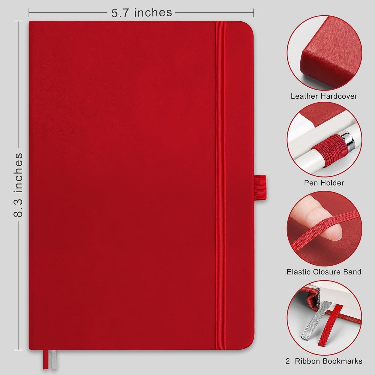 RETTACY Graph Grid Paper Notebook, 2-Pack, 192 Pages per Pack, A5 Medium Size (5.7'' x 8.3''), Leather Hardcover, 100 GSM Thick Paper, for School, Students, Math, Engineering (Black & Red)