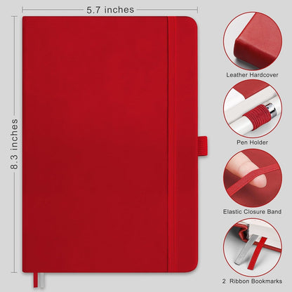 RETTACY Graph Grid Paper Notebook, 2-Pack, 192 Pages per Pack, A5 Medium Size (5.7'' x 8.3''), Leather Hardcover, 100 GSM Thick Paper, for School, Students, Math, Engineering (Black & Red)