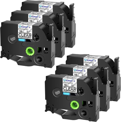 6PK Compatible for Brother P-Touch Label Maker Tape TZe-141 TZ-141 TZe141 TZ141 Black on Clear 18mm 3/4 inch 0.7'' x 26.2ft Laminated TZe TZ Label Tape for PT-H500 PT-910BT PT-530 PT-550