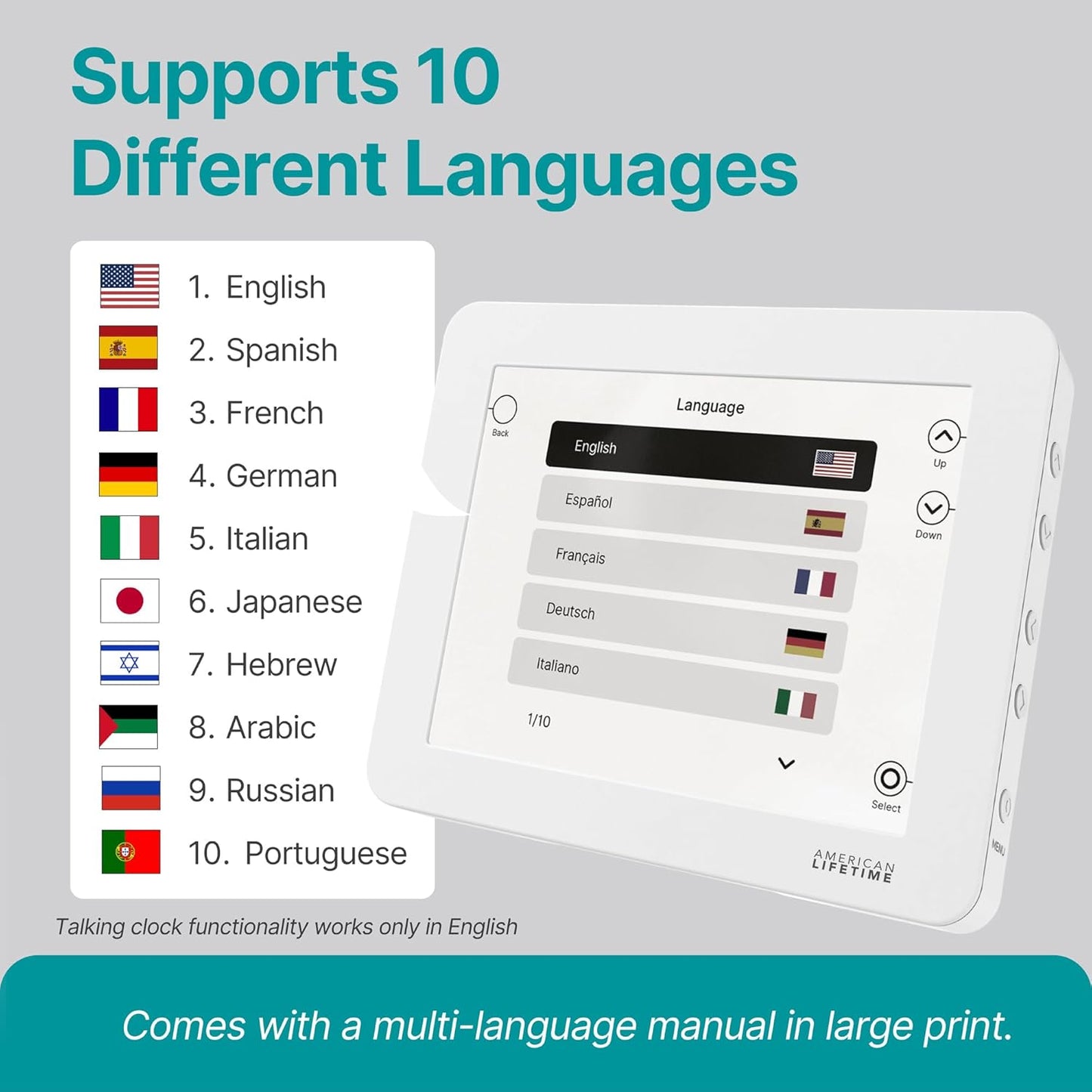 American Lifetime New 2025 Dementia Clock Large Digital Clock for Seniors, Alzeimer Clock Large Display with Custom Alarms, Clock with Day & Date for Elderly, Digital Calendar Premium White Pro