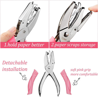 3 Pcs Hole Punch Shapes Single Hole Paper Punchers for Crafts Handheld Metal Punch with Soft Grip 0. 25 Inch Circle 0. 2 Inch Star 0. 22 Heart Holes for DIY Craft Tags Clothing Ticket Scrapbook Tool