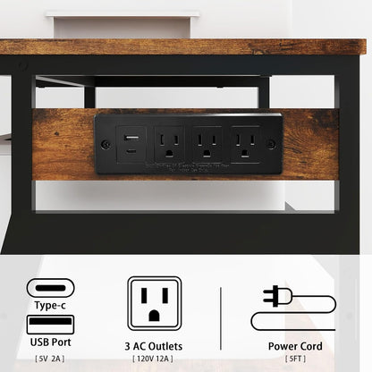 Natwind 23.6"x19.7" Large Printer Stand,3 Tier Printer Table with Charging Station, Rolling Cart with Adjustable Storage Shelf for Home Office Organization, Stand for Heat Press,3D Printer (Retro)