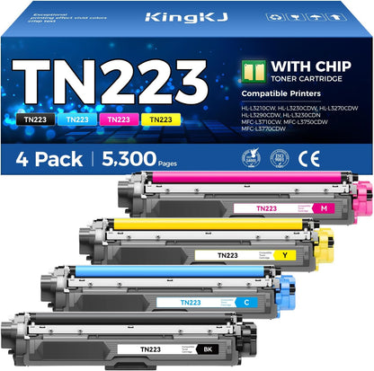 TN223 Toner Cartridge Set 4-Pack Black Color Replacement for Brother TN-223 TN227 Compatible with HL-L3270CDW HL-L3210CW MFC-L3770CDW HL-L3290CDW MFC-L3750CDW L3710CW HL-L3230CDW L3230CDN Printer Ink