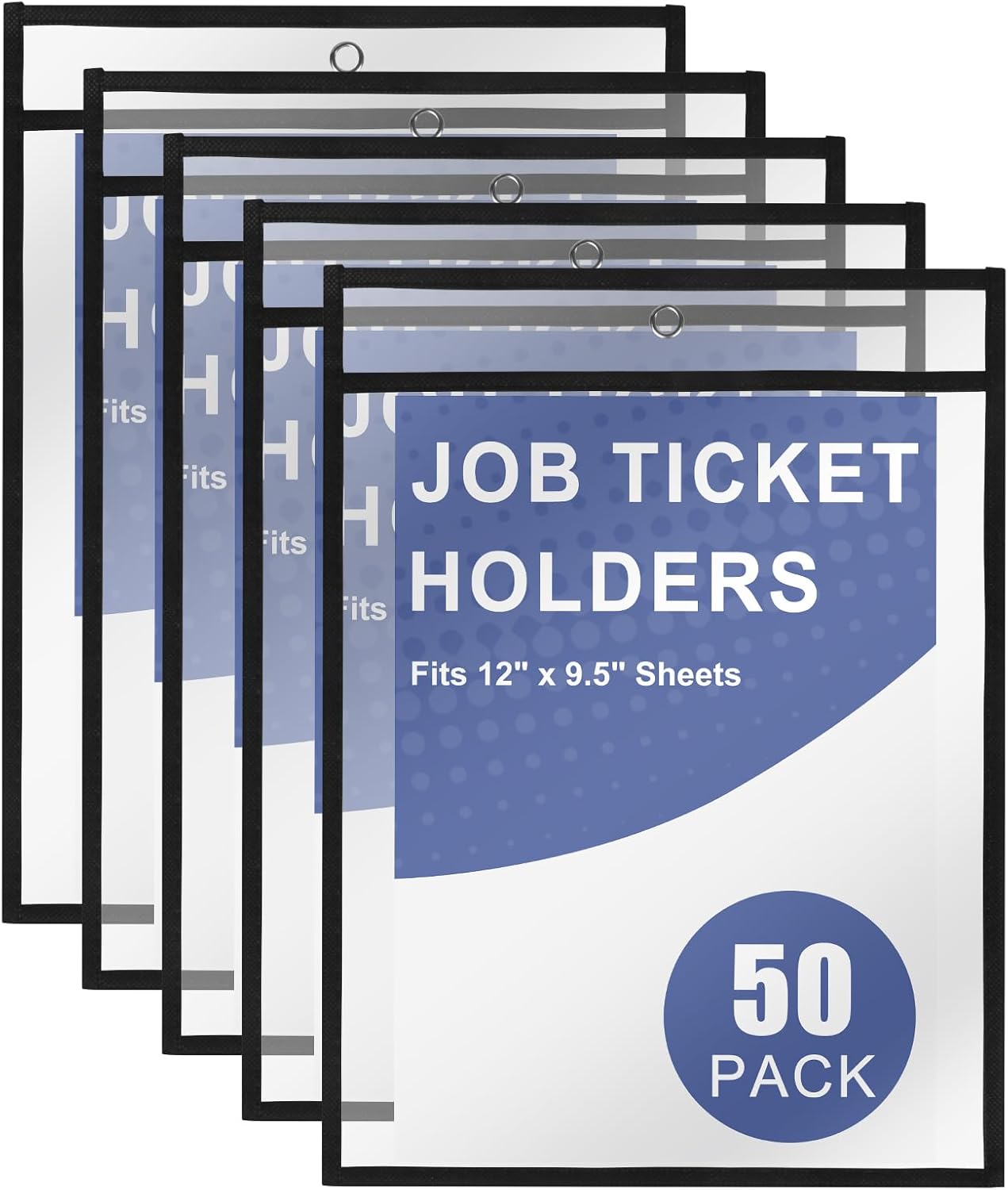 Heavy Duty Dry Erase Pockets 9x12, Job Ticket Holders 50 Pack Plastic Paper Sleeves Sheet Protectors 8.5 x 11 Clear Document Sleeves for Shop Office Classroom Home, Black