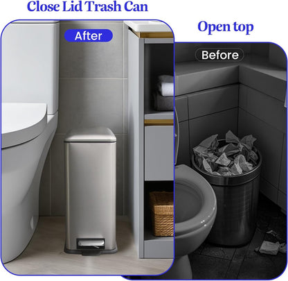 Bathroom Trash Can with Lid，5 Liter / 1.3 Gallon Small Trash Can with Removable Liner, Soft Close lid & Step Pedal, Stainless Steel Trash Bin for Bathroom,Bedroom,Home Office, Kohler Grey