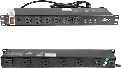 Tecmojo 1U Rackmount Network-Grade PDU Surge Protector Power Strip, 12 Outlets (6 Front, 6 Rear Wide Spaced) 12A 6ft Cord with 5-15P Lug - Black, UL Certified