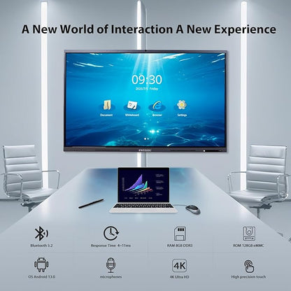 Smart Board 65 Inch Interactive Whiteboard, 4K UHD Touch Screen Digital Board with 20MP Camera, Built-in Android OS for Conference, Office, Teaching - Mount Included