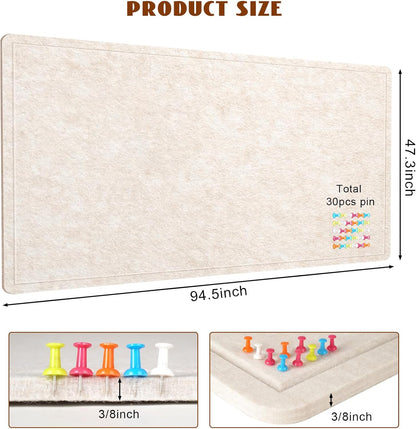 Extra Large Bulletin Board, 96 X 48 inches Cork Board with 30 Pushpin, 8' x 4' Felt Cork Board Notice Pin Board, Self-Adhesive Vision Board Mood Board Foldable Photo Board for Wall - Oatmeal