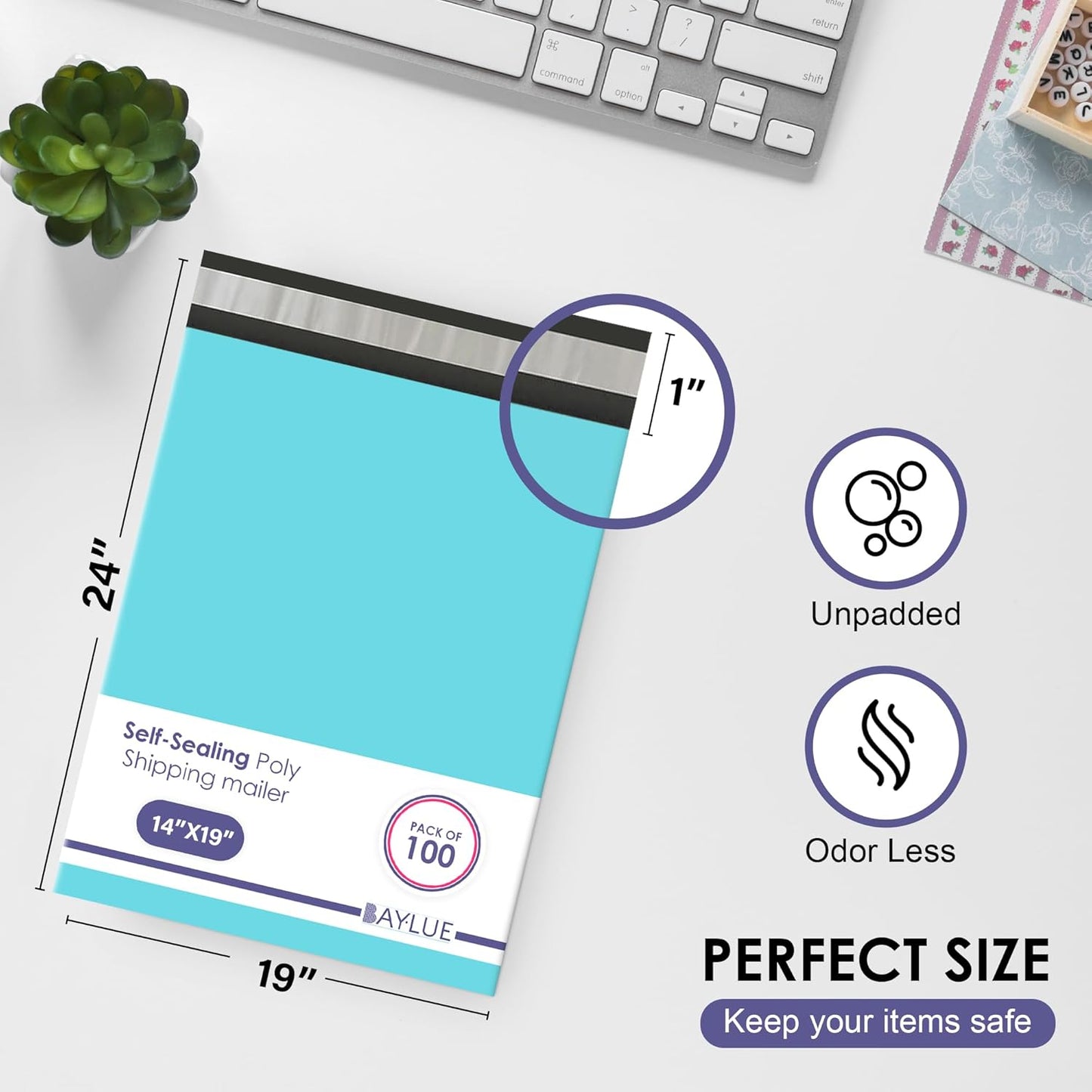 Teal Large Poly Mailers 19x24 Inch | Strong Adhesive Self-Seal Mailer Bags | Tear, Tamper, Water Resistant Shipping Envelopes | Thick Strong polymailer Bags XL Clothing Shipping Bags | 100 Pcs Bulk
