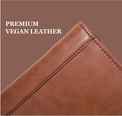 Vegan Leather Portfolio with Front Pocket for Men and Women, 8.5 x 11 Legal Pad Notepad Holder, Zippered Business Organizer, Professional Executive Letter Notebook Folder for Work, Brown