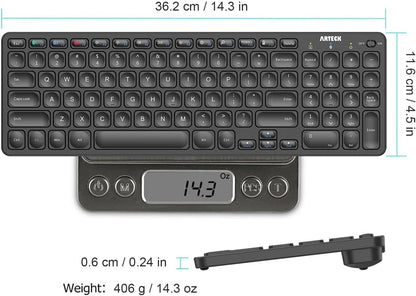 Arteck HB305-2 Universal Multi-Device Bluetooth Keyboard Ultra Compact Wireless Bluetooth Keyboard with Media Hotkeys for Windows iOS iPad OS Android Computer Desktop Laptop Surface Tablet Smartphone