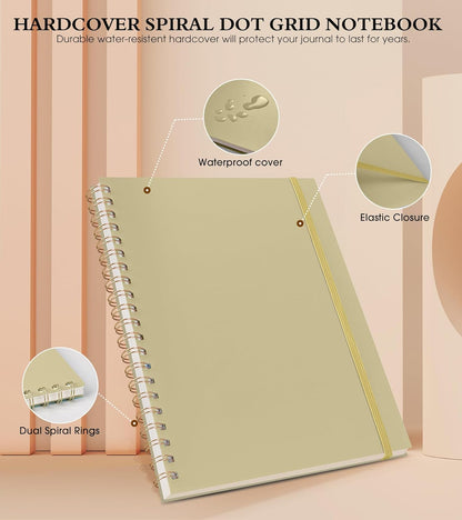 Dotted Notebook, Spiral Notebook Journal 8.5” x 11”, A4 Large Dot Grid Notebooks for Women Men, 100 GSM Dotted Paper, Plastic Hardcover Spiral Bullet Journals for Work School Sketching, Yellow