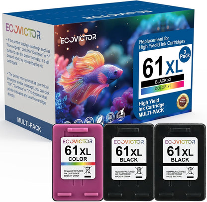 61XL Ink Cartridge Black Color Combo Pack (3-Pack) Replacement for HP Ink 61 XL HP61XL HP61 for 4500 5530 4630 2540 4502 5535 3510 3050 4635 4632 2514 2542 4610 2620 1510 1000 1010 Printer