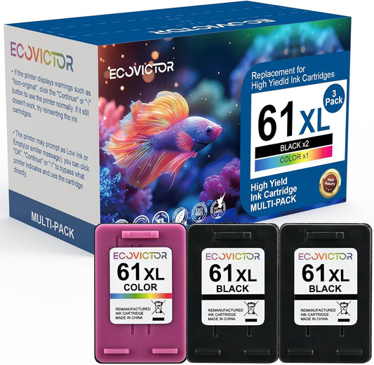 61XL Ink Cartridge Black Color Combo Pack (3-Pack) Replacement for HP Ink 61 XL HP61XL HP61 for 4500 5530 4630 2540 4502 5535 3510 3050 4635 4632 2514 2542 4610 2620 1510 1000 1010 Printer