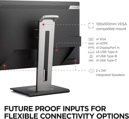 ViewSonic VG2748A-2K 27 Inch IPS QHD Ergonomic Monitor with Ambient Light Sensor, Auto Screen Dimmer, Screen Privacy Alert, USB Hub, DisplayPort, HDMI, and VGA for Home and Office