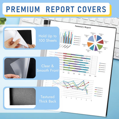 15 Pack Report Covers, COIDEA Report Covers with 3-Prong Fasteners, Presentation Folders for A4 and Letter Size Paper, Clear Front Report Covers Binder Bulk for School Business, 100 Sheet Capacity