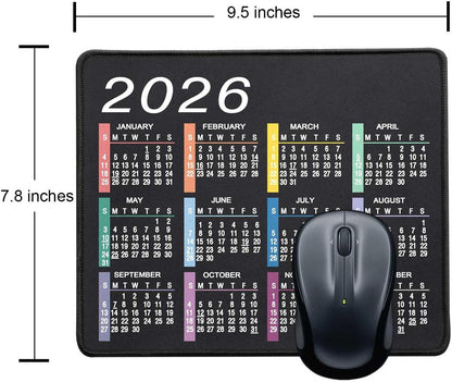 Mouse Pad with Non-Slip Rubber Base, Waterproof Computer Mousepad with Stitched Edges, Mouse Pads for Computers, Laptop, Gaming, Office & Home, 9.5 x 7.8 in (2026 Calendar Jet Black)
