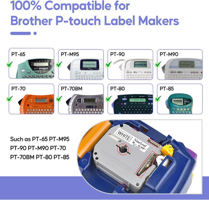 NineLeaf 4 Pack Compatible for Brother P-Touch M-K221 MK221 M221 White M Tape 9mm 3/8 Inch Black on White Label Tape for PT-M95 PT-80 PT-90 PT-70 PT-55 PT-65 PT-85 PT-45 PT-70BM PT-100 Label Maker
