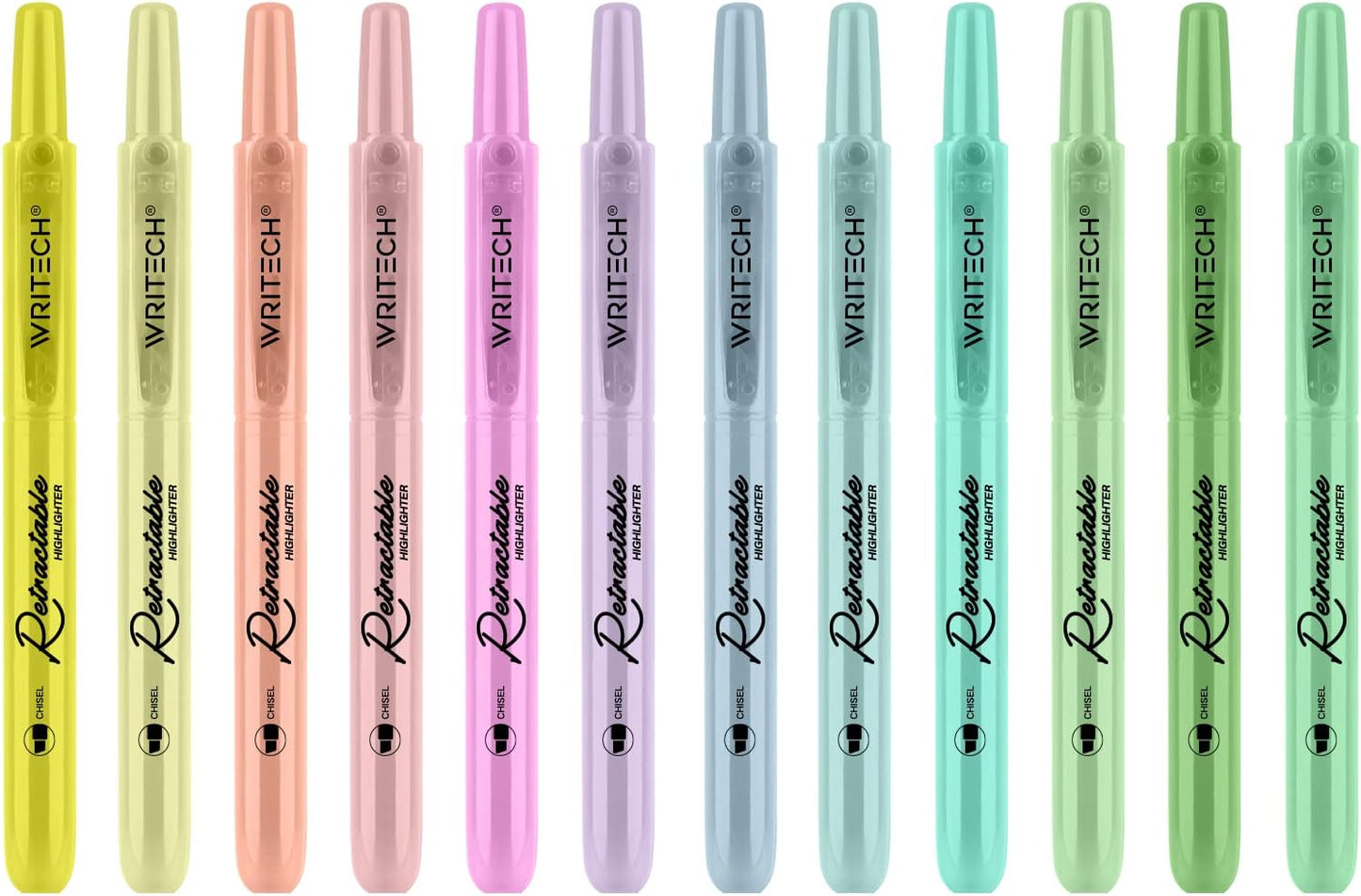 WRITECH Retractable Highlighters Assorted Colors: Chisel Tip Click Aesthetic Highlighter Marker Pens Pack Multi Colored Ink No Bleed Smear for Highlighting Journaling (12ct Neutral)