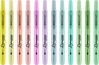 WRITECH Retractable Highlighters Assorted Colors: Chisel Tip Click Aesthetic Highlighter Marker Pens Pack Multi Colored Ink No Bleed Smear for Highlighting Journaling (12ct Neutral)