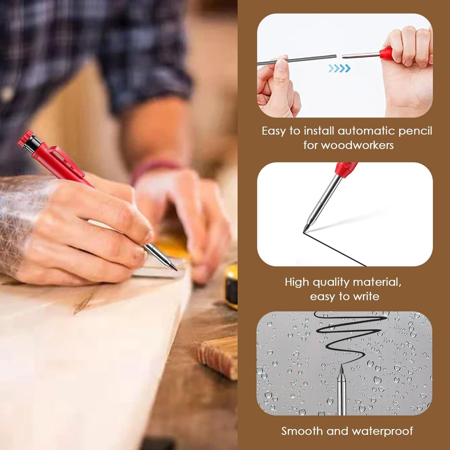 24Pcs 2.8mm Carpenter Pencil Refill Long Lasting HB Refill for Construction Pencils Replacements Carpenter Marker Graphite Woodworking Mechanical Pencil Leads(Black)