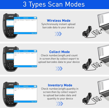 Inventory Scanner Wireless, JRHC 1D Laser Barcode Scanner with Charging Base Barcode Reader Data Terminal Data Collector 2- in -1 USB Connection & 2.4G Wireless Bar Code Scanners with Screen