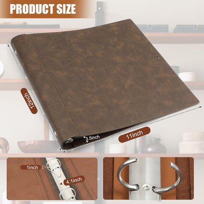 Leather 3 Ring Binder Holds 8.5 x 11 Inch Paper Binder Organizer Vintage Faux Leather Portfolio Folder Planner for Office Home Document Photo Diary Supplies(Vintage Brown)