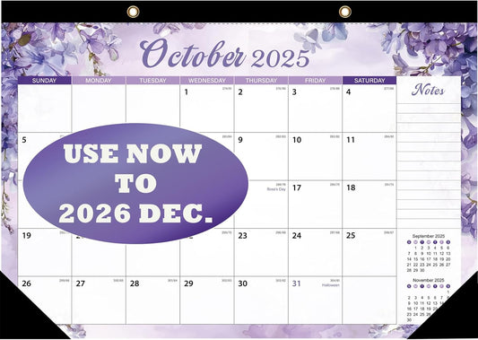 Desk Calendar 2025-2026 Julian Date July 2025 to December 2026, 18 Month Calendar Large 17"x12" Student/Teacher/School Desk/Wall Hanging Calendar (Floral)