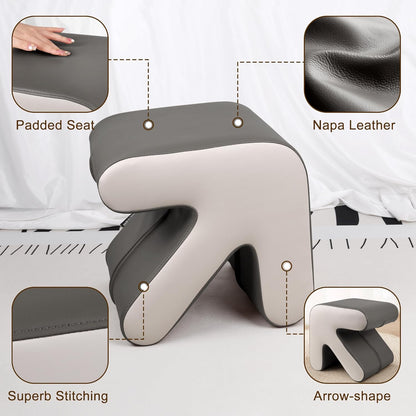 H&B Luxuries Ottoman, Foot Stool with Creative Shape, Napa Leather Ottomans, Removable Outer Foot Rest, No Assembly Required, Ottoman for Living Room, Bedroom, Entrance, Gray White