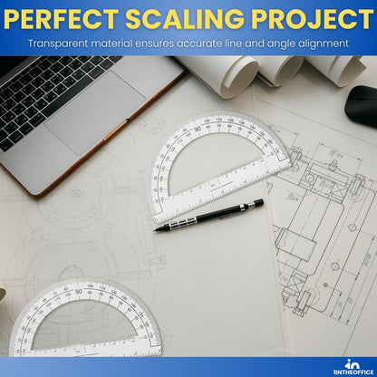 1InTheOffice Plastic Protractor 6 Inch, Protractor for Geometry, Clear Protractor, 180 Degrees, 6 Pack