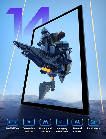 2025 Tablet 14 inch Android 14 Tablets - 2K Tablet (2000x1200), 36GB+256GB(1TB TF), 11580mAh, 8-Core 2.0GHz, 5G/2.4G Dual WiF,8+13MP, 4 Speakers,Split Screen, GPS with Stylus - Gray