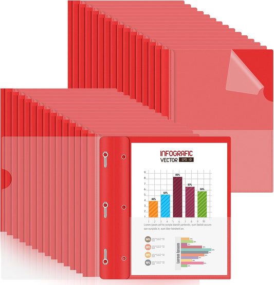 HAUTOCO 30 Pack Plastic Report Covers with 3-Prong Fasteners Clear Front Presentation Folders Resume Folders for 8.5x11 Letter Size Paper, Document Report Cover for School Office Business, Red