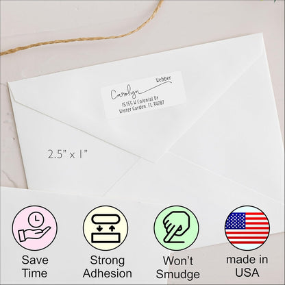 White Address Labels - Personalized Return Address Labels, Custom Printed Mailing and Shipping Labels for Envelopes, Packages, Business, Home Use (Joyful Script)