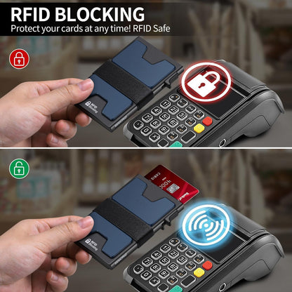 Slim Aluminum Card Holder Wallet for Men, Durable Expandable Backplate, RFID Blocking Minimalist Metal Pop Up Wallet, Holds 12+ Cards Plus Cash