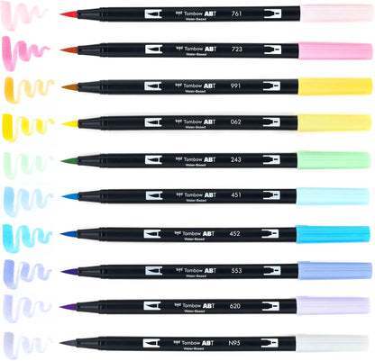 Tombow 56187 Dual Brush Pen Art Markers, Pastel, 10-Pack. Blendable, Brush and Fine Tip Markers