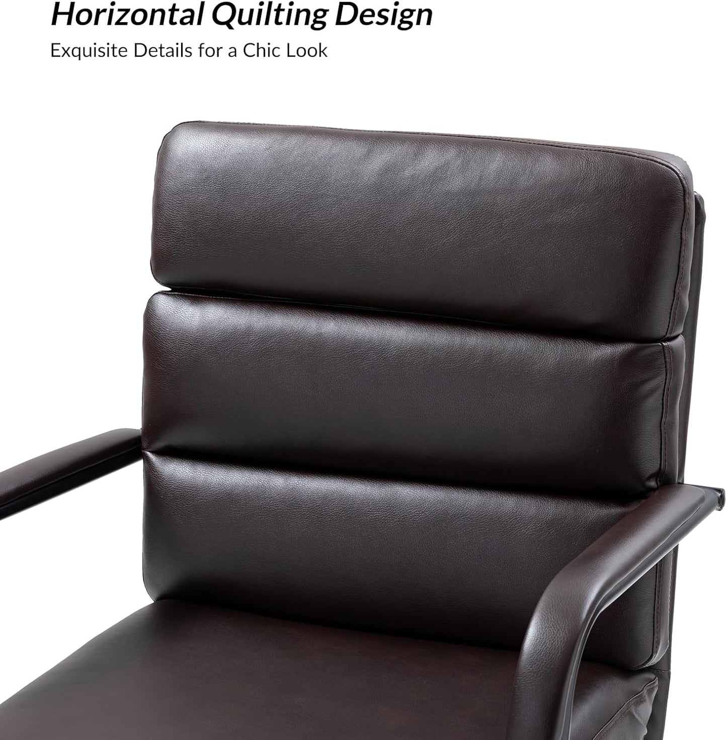 HULALA HOME Modern Faux Leather Home Office Chair with Tilt Lock & Metal Base, Desk Chair with Wheels & Padded Cushion, 360° Swivel Wide Seat Computer Task Chair, Brown