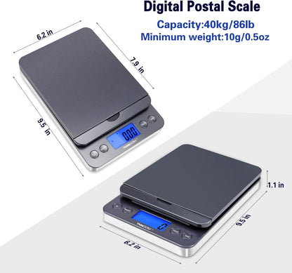 THINKSCALE Shipping Scale, 86lb/0.1oz Postal Scale with Hold and Tare, Scale for Packages, LCD Display, Postage Scale, Mail Scale, Shipping Scale for Small Business, Batteries & AC Adapter