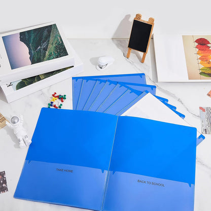 Henoyso 24 Pcs Folders Take Home Heavy Duty 2 Pocket Homework Folders with Clear Front Pockets for Elementary Students Parent Teacher Communication (Blue)