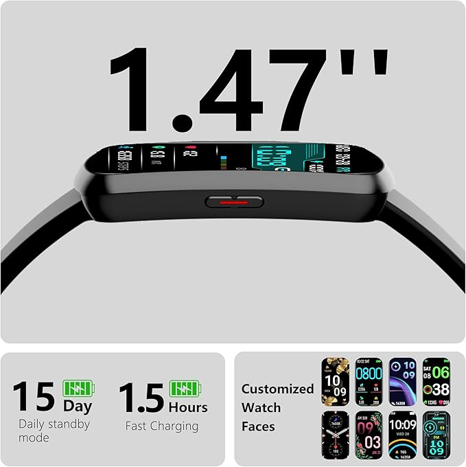 Health Fitness Tracker, Smart Watch with 24/7 Heart Rate, Activity Tracker with Blood Pressure and Blood Oxygen Monitor, 120 Sport Mode Waterproof Sleep Tracker for Women Men (Black)