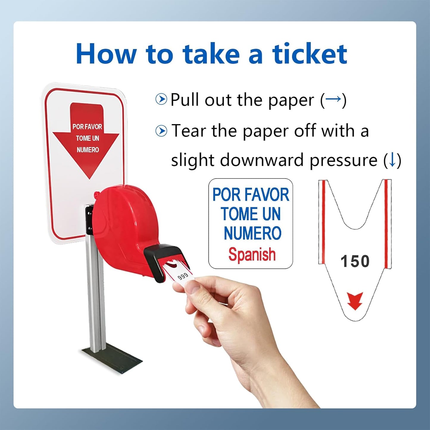 Take-A-Number System Ticket Dispenser with Counter Stand and 1 Roll 3 Digit Queue Ticket 2000 Tickets for Queue Call System (K-T-3-ES)