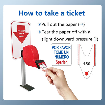 Take-A-Number System Ticket Dispenser with Counter Stand and 1 Roll 3 Digit Queue Ticket 2000 Tickets for Queue Call System (K-T-3-ES)