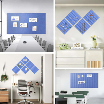 Large Cork Board for Office, 8 Pack Felt Wall Tiles with Slat Wall Paneling and Safe Removable Adhesive Tabs, Felt Bulletin Board Pin Board Cork Boards for Walls (Blue)