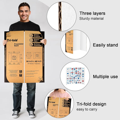 10 Pack Trifold Poster Board 48" X 36", IKAYAS Single sided White Poster Boards, Science Fair Display Boards Posterboard Foamboard for Mounting, Prints,Art,Display,Projects Classroom Supplies