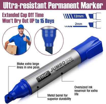 Fuutreo 10 Pack Jumbo Permanent Markers Bulk Large Chisel Tip Permanent Markers Quick Drying Waterproof Big Huge Poster Pens for Office, Logistics Company and More(Multicolor)